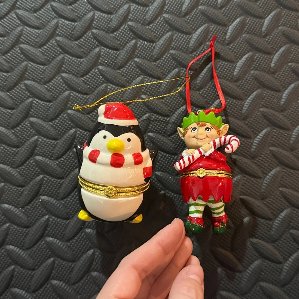 Penguin and Elf Ornaments - open and can put money inside